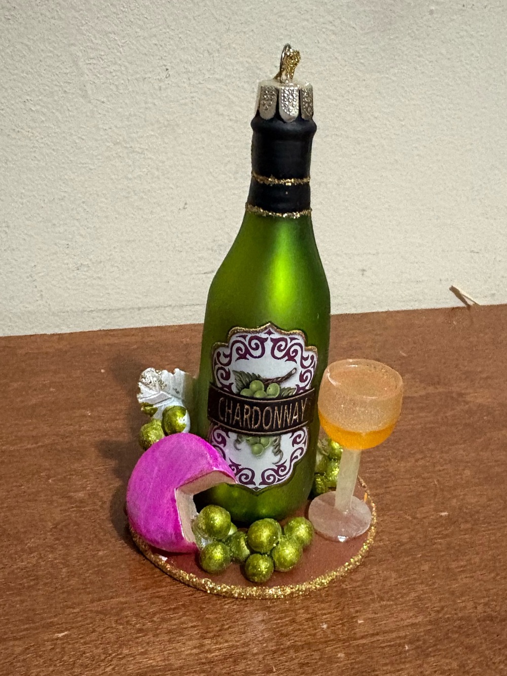 Chardonnay Bottle Decorative Ornament - Green